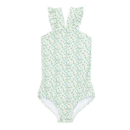 girls sea marsh floral v-neck crossover one piece