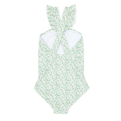 girls sea marsh floral v-neck crossover one piece