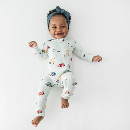 Zippered Romper in City Vehicles