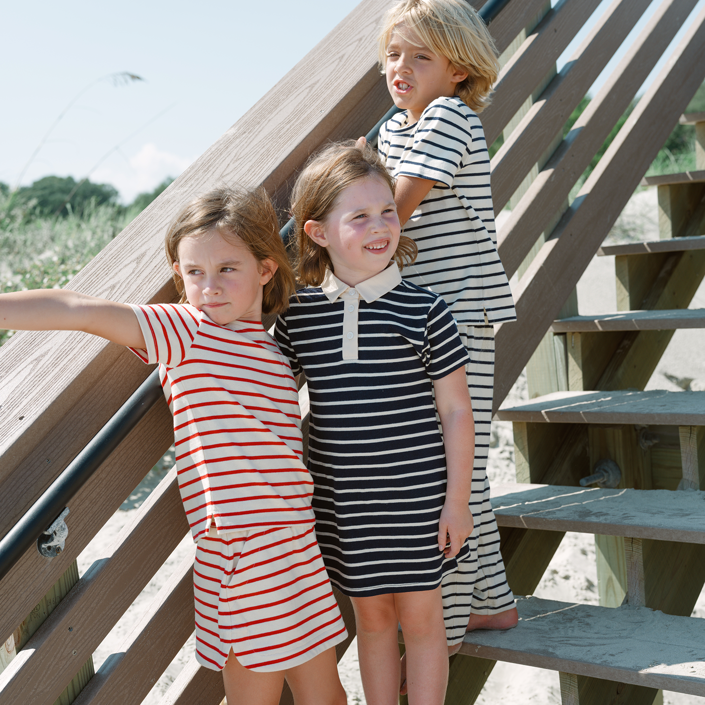 unisex cream and navy stripe pant