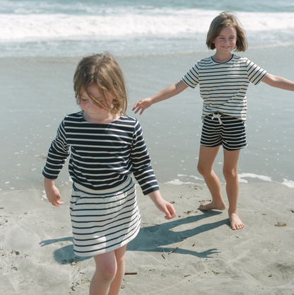 unisex navy and cream stripe short