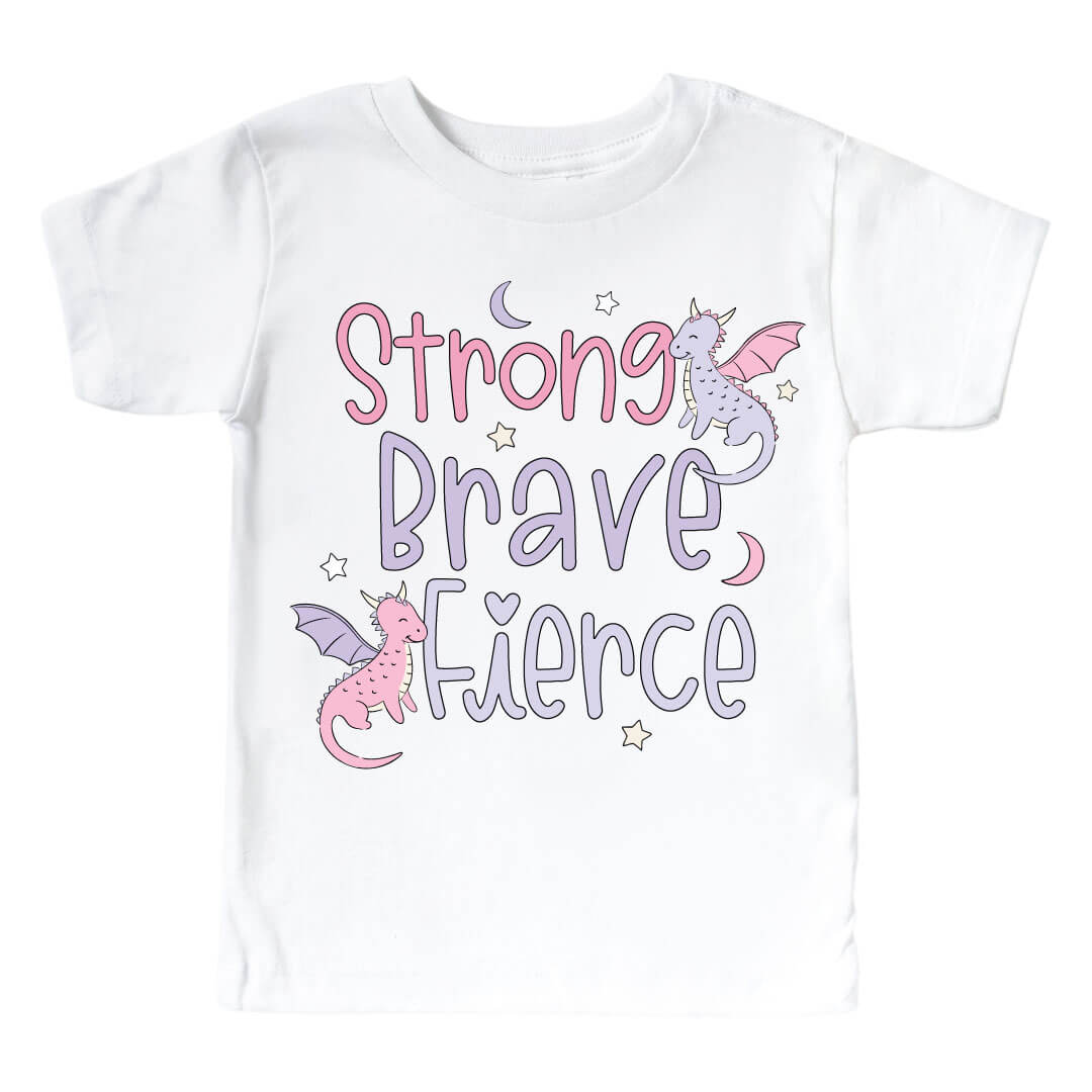 Strong, Brave, Fierce Pink Graphic Bodysuit & Kids Tee | White