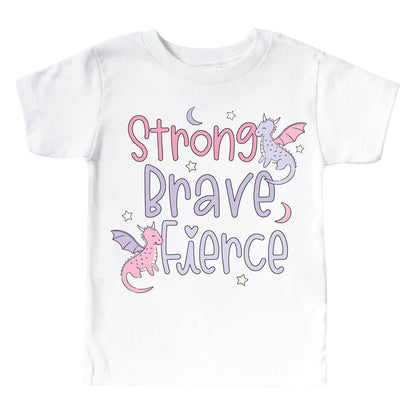 Strong, Brave, Fierce Pink Graphic Bodysuit & Kids Tee | White