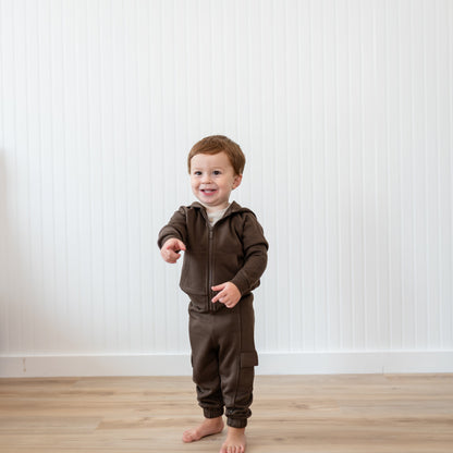 Fleece Zip Up Hoodie in Espresso