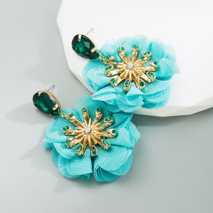 Alloy Diamond Inlaid Flower Earrings