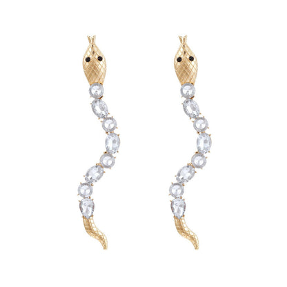 Alloy Diamond Inlaid Snake Shaped Earrings