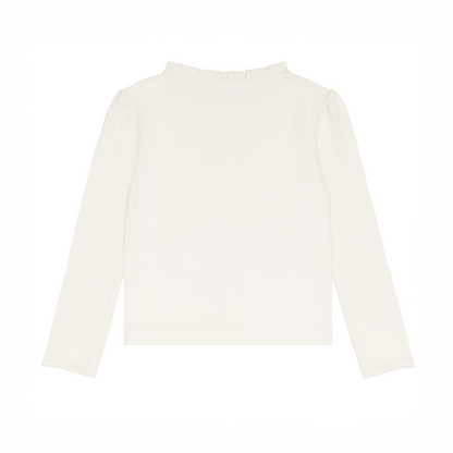 girls cream ruffle pointelle long sleeve shirt