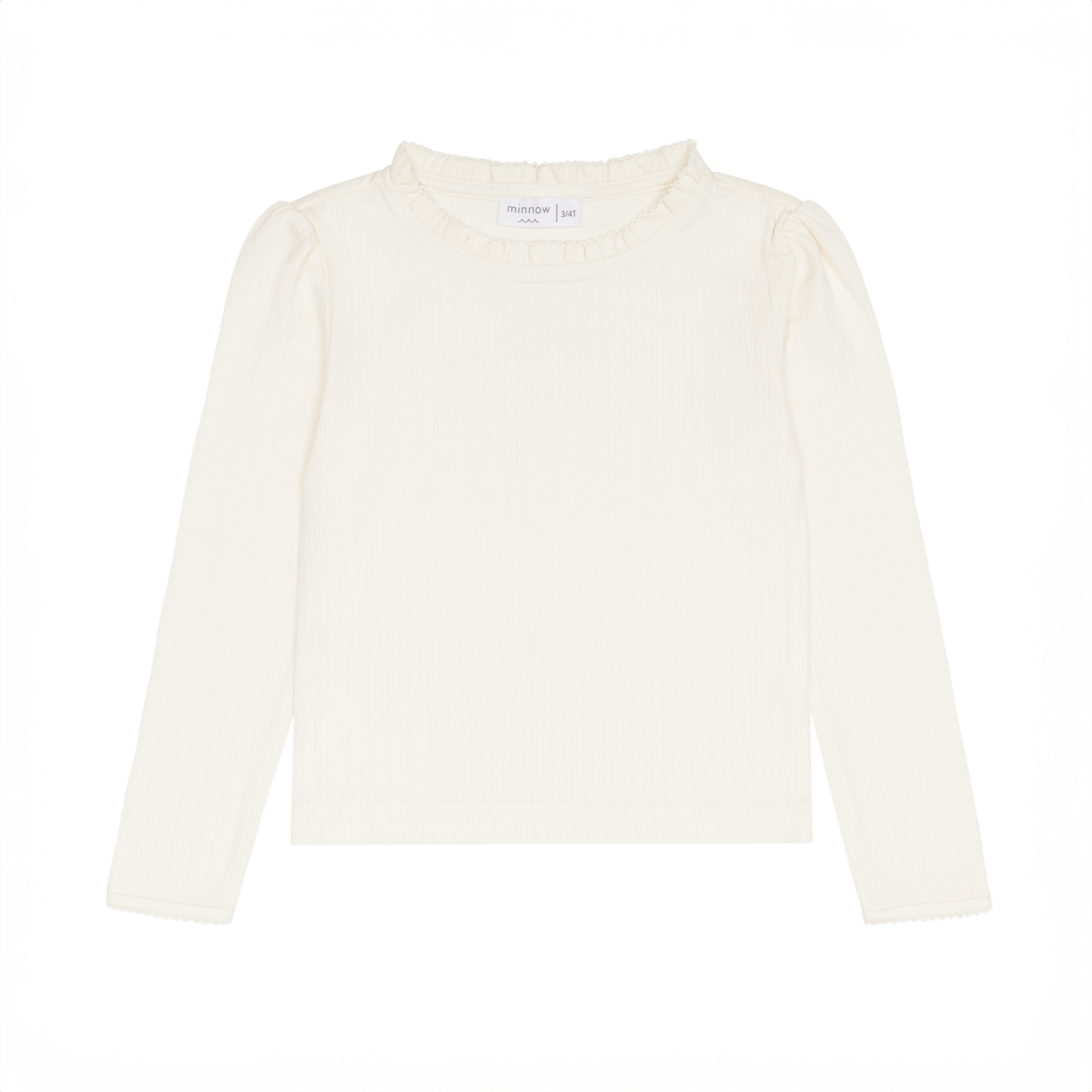 girls cream ruffle pointelle long sleeve shirt
