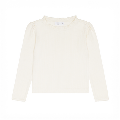 girls cream ruffle pointelle long sleeve shirt