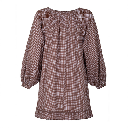 women's cocoa gingham long sleeve cotton coverup