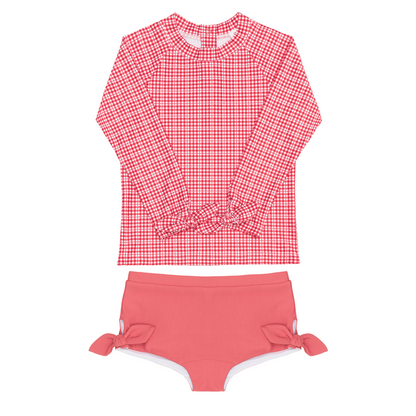 girls poppy gingham tie-knot rashguard set