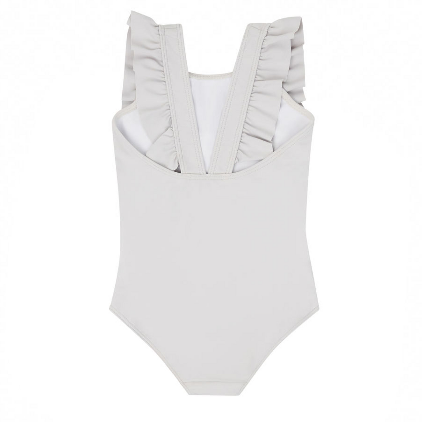 girls dove grey ruffle one piece