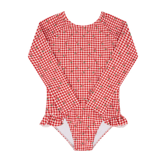 girls cranberry gingham rashguard one piece