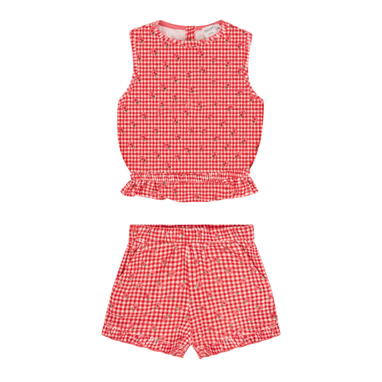 girls cranberry gingham french terry set