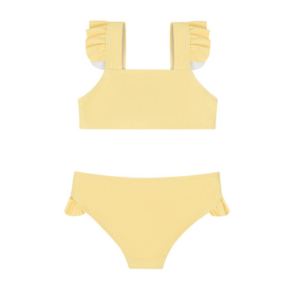 girls buttercream stripe ruffle tie back bikini