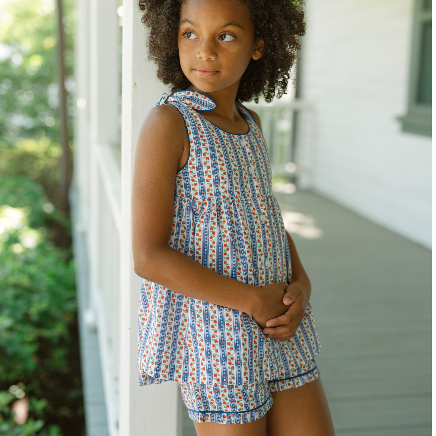girls strawberry patch tie knot tank and short set