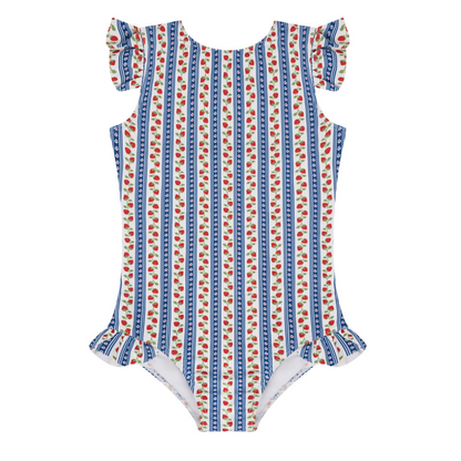 girls strawberry patch ruffle cap sleeve one piece