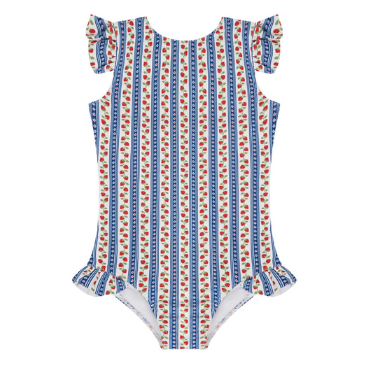 girls strawberry patch ruffle cap sleeve one piece