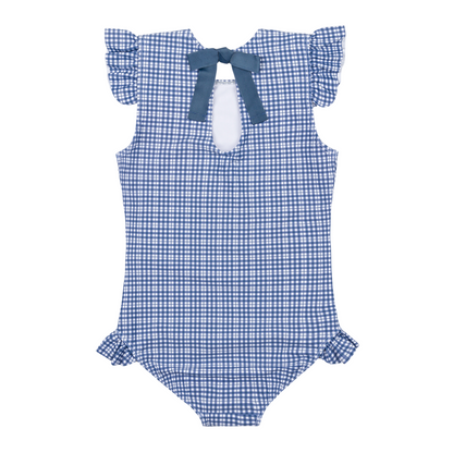 girls newport navy gingham ruffle cap sleeve one piece