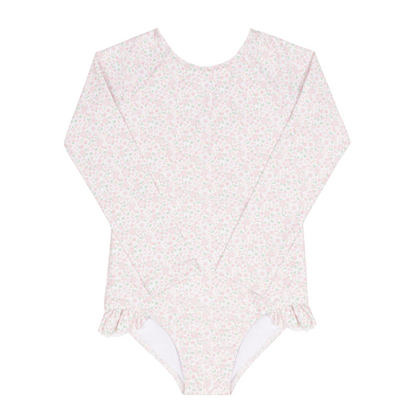 girls antique floral rashguard one piece