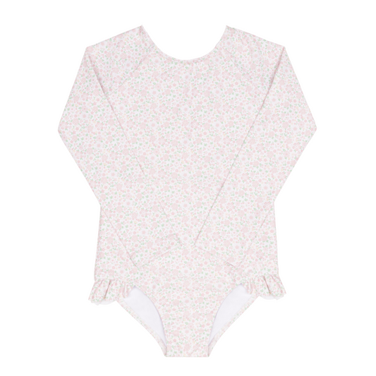 girls antique floral rashguard one piece