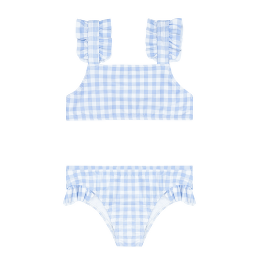 girls oasis blue gingham ruffle strap bikini