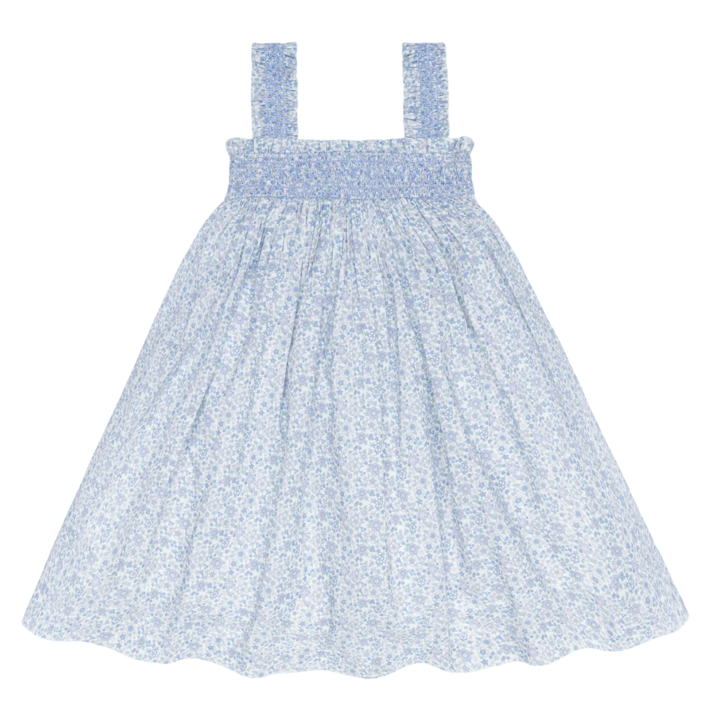 girls slate floral ruffle strap smocked dress