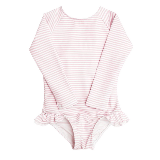 girls pink stripe rashguard one piece