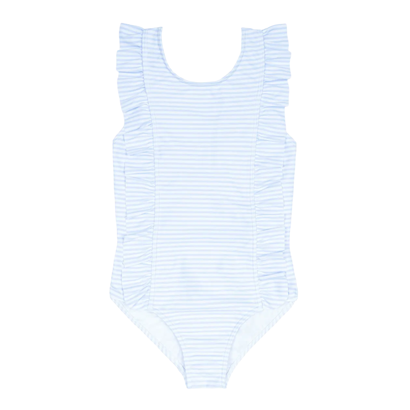 girls powder blue stripe ruffle one piece