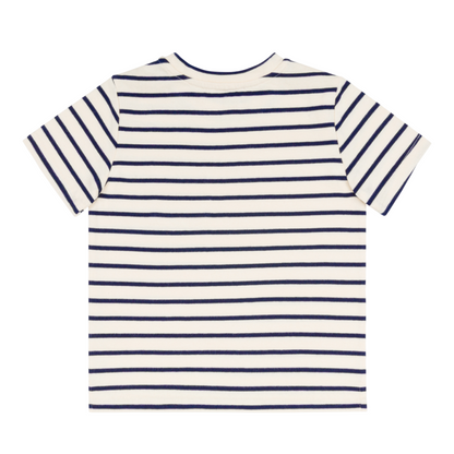 unisex cream and navy stripe boatneck tee