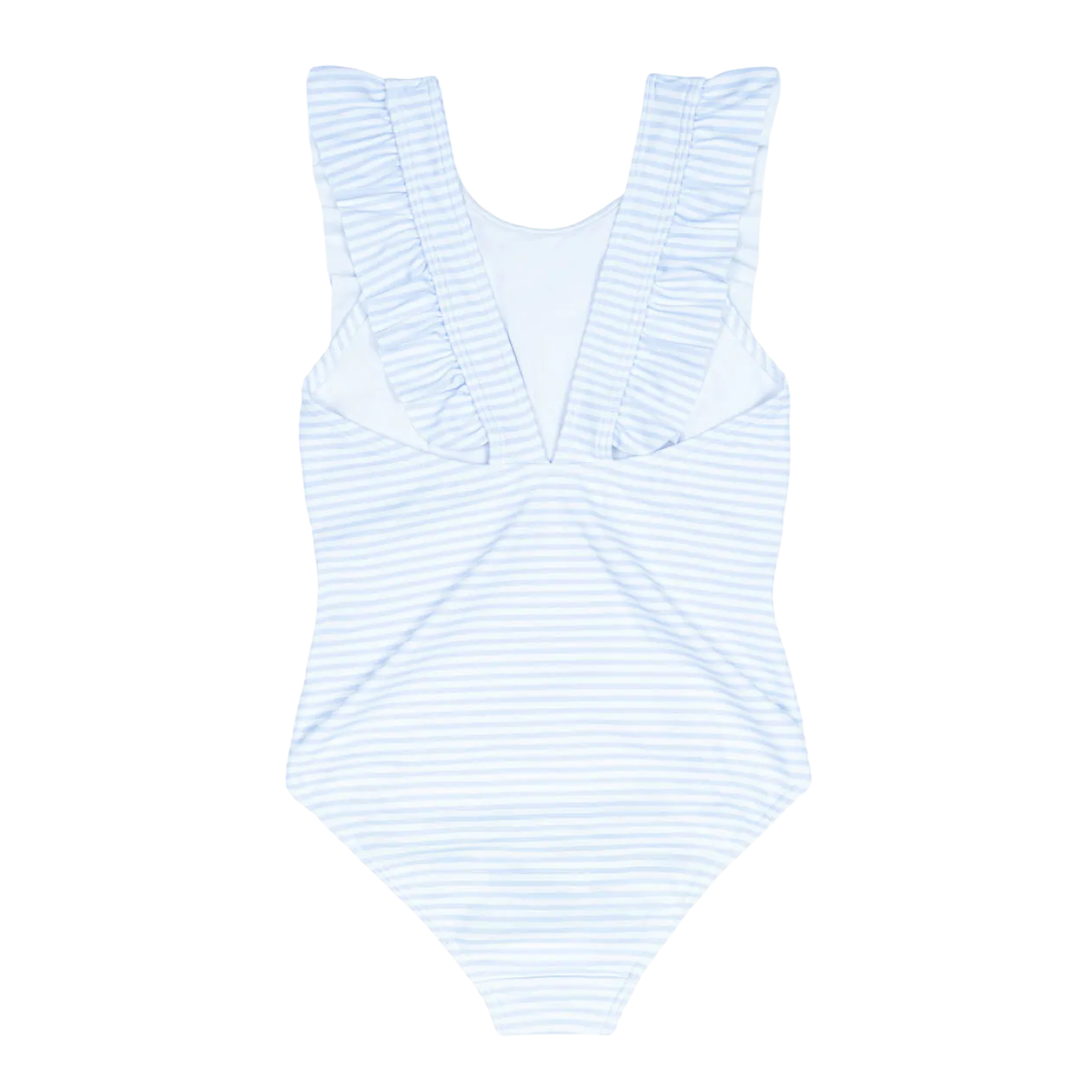 girls powder blue stripe ruffle one piece