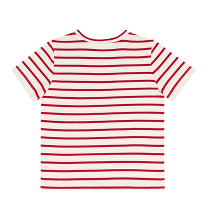 unisex cream and red stripe boatneck tee