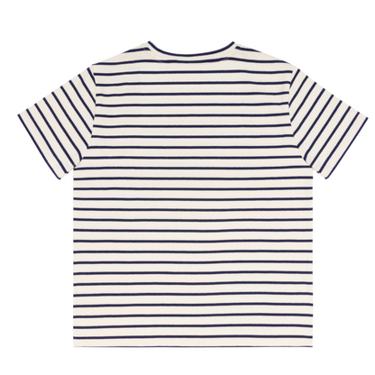 women's cream and navy stripe short sleeve tee