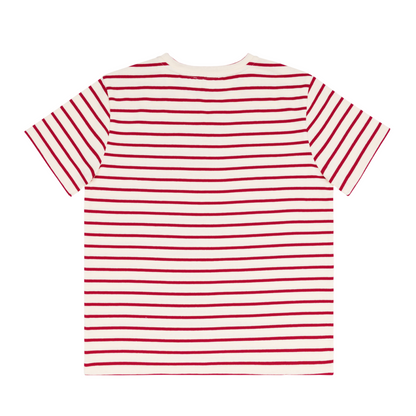 women's cream and red stripe short sleeve tee