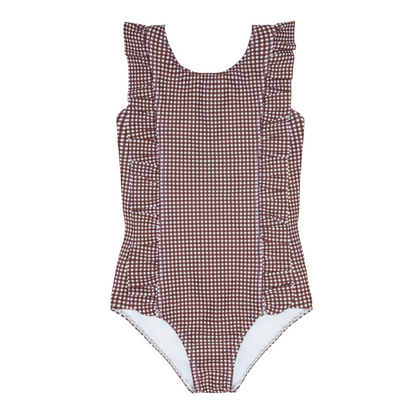 girls cocoa gingham ruffle one piece