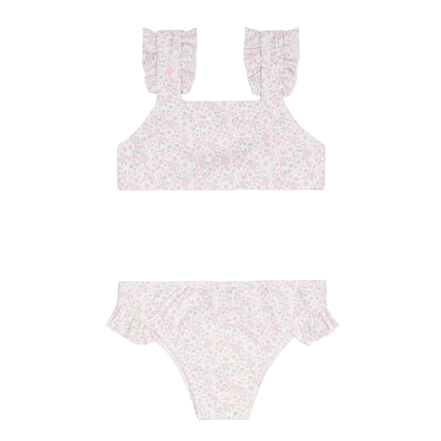 girls antique floral ruffle strap bikini