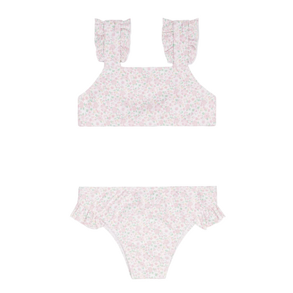 girls antique floral ruffle strap bikini