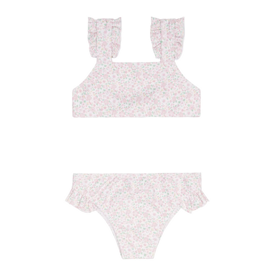 girls antique floral ruffle strap bikini