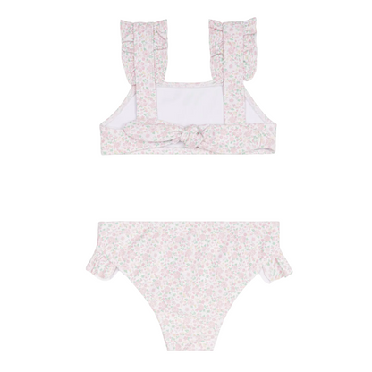 girls antique floral ruffle strap bikini