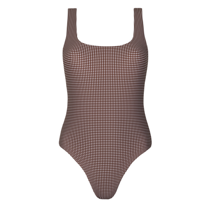 women's cocoa gingham square neck one piece