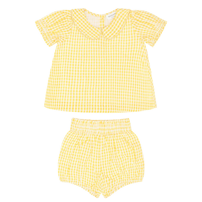 baby girls soleil gingham puff sleeve top and bloomer set