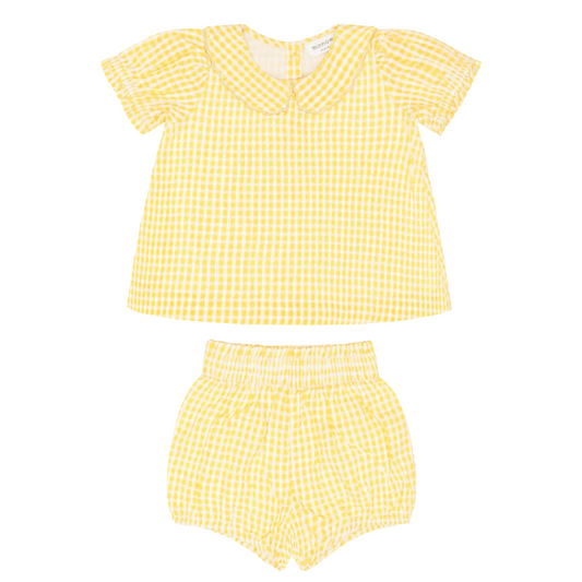 baby girls soleil gingham puff sleeve top and bloomer set