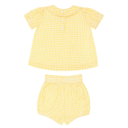 baby girls soleil gingham puff sleeve top and bloomer set