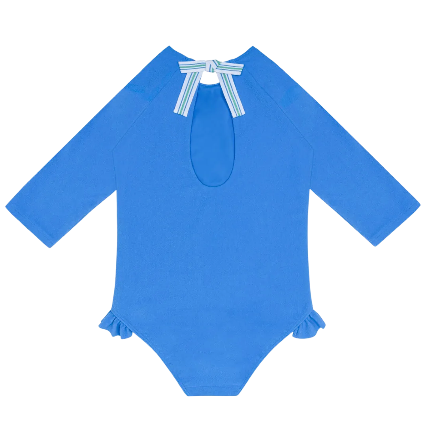 girls deep sea blue terry quarter sleeve rashguard one piece