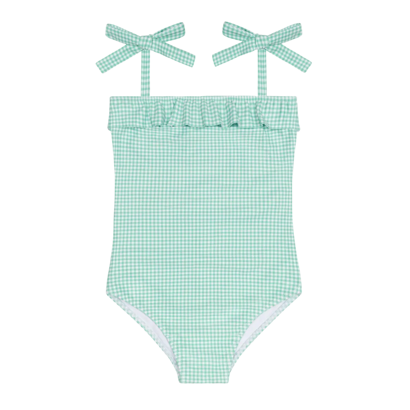 girls gustavia gingham ruffle front tie strap one piece