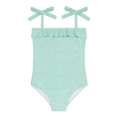 girls gustavia gingham ruffle front tie strap one piece