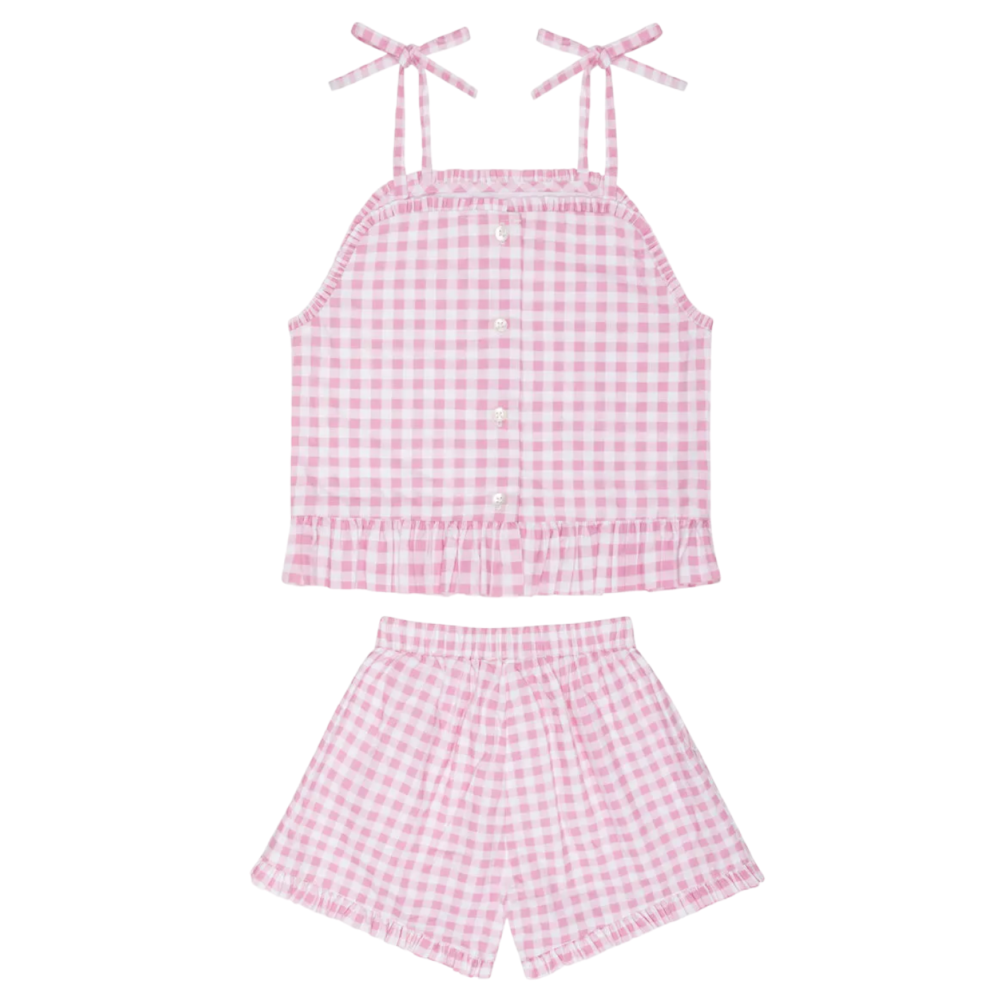 girls blush gingham tie tank and short set