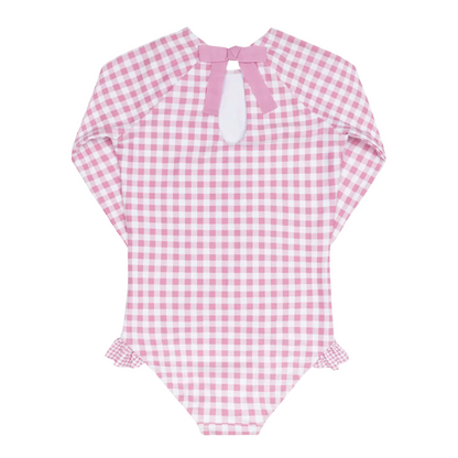 girls blush gingham rashguard one piece