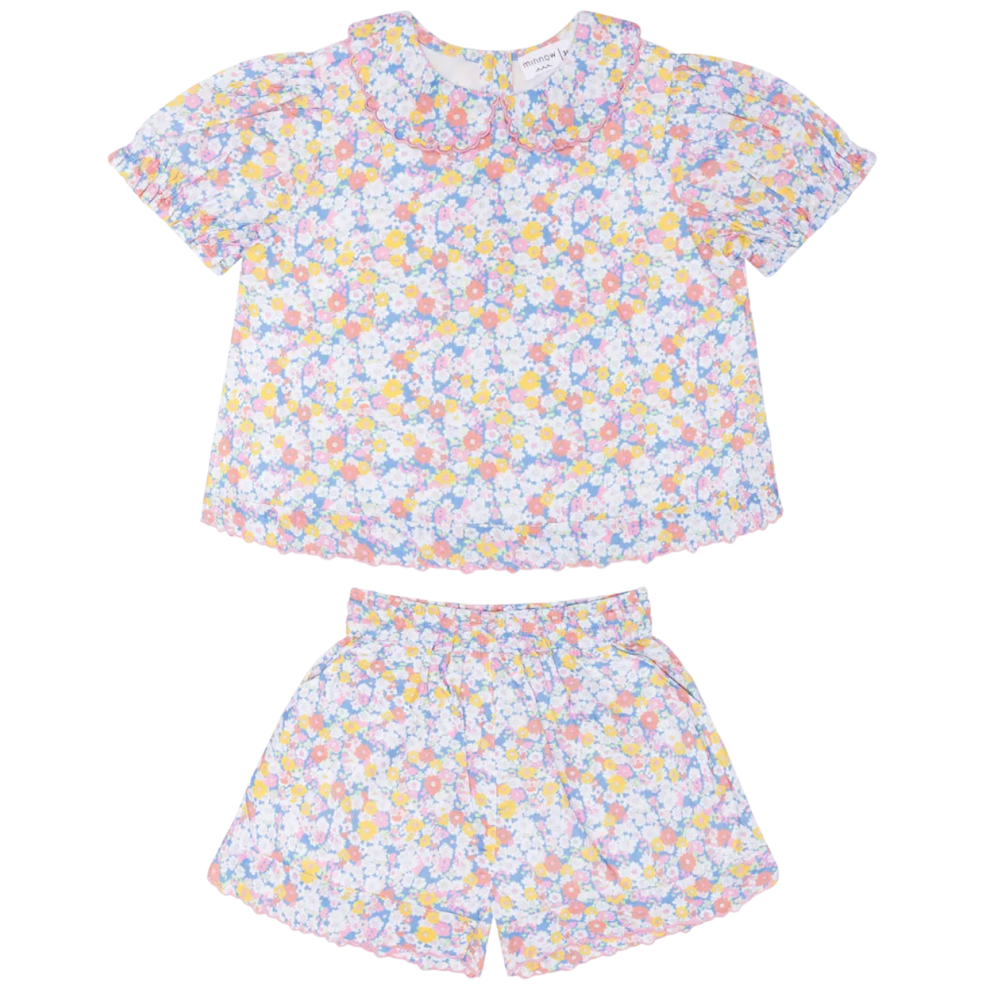 girls jasmine blossom puff sleeve top and short set