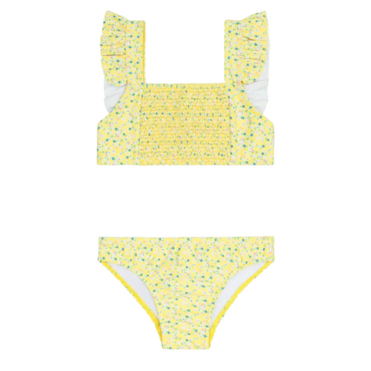 girls petite fleur smocked ruffle strap bikini
